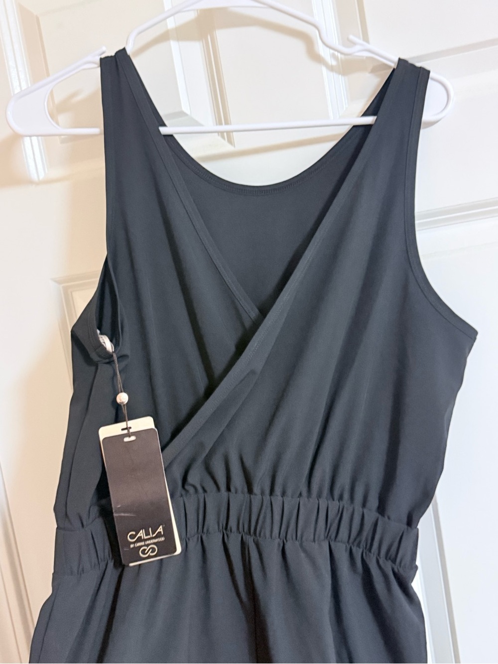 CALLA Black One-Shoulder Wrap-Front Dress with Elastic Waist